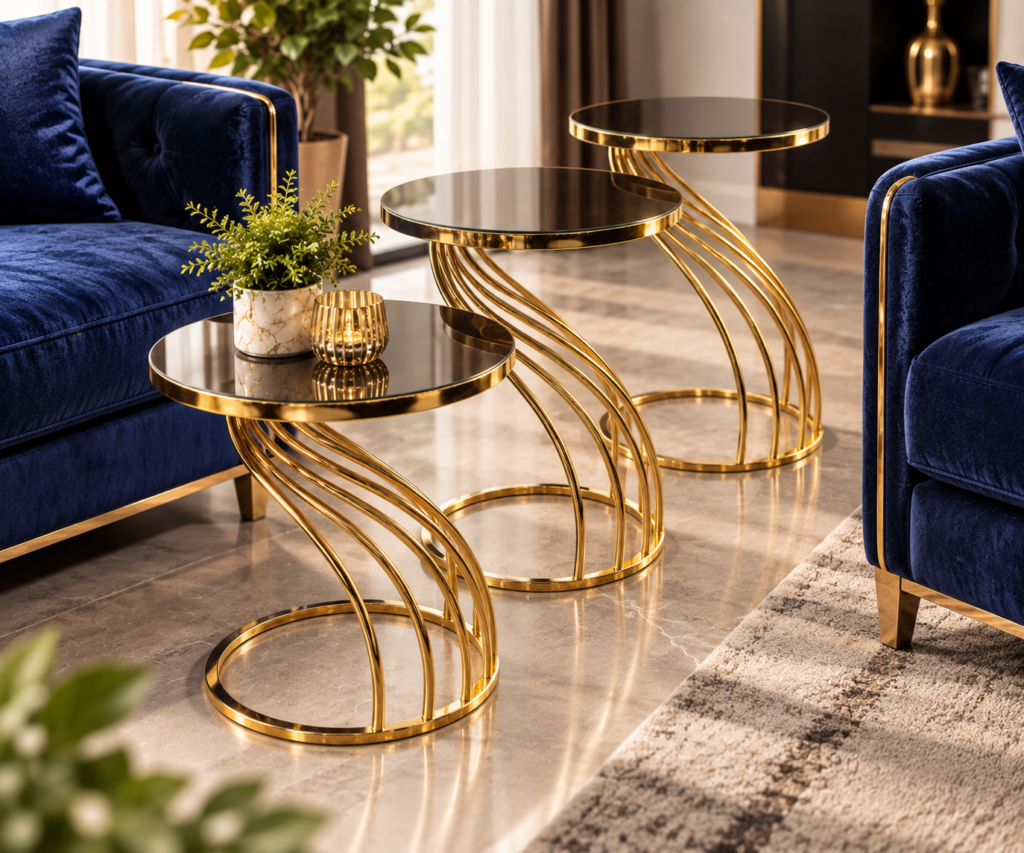 Solara Noir Gold Nesting Table Set