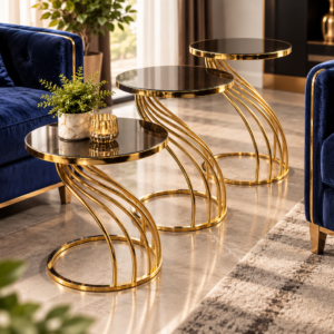 Solara Noir Gold Nesting Table Set
