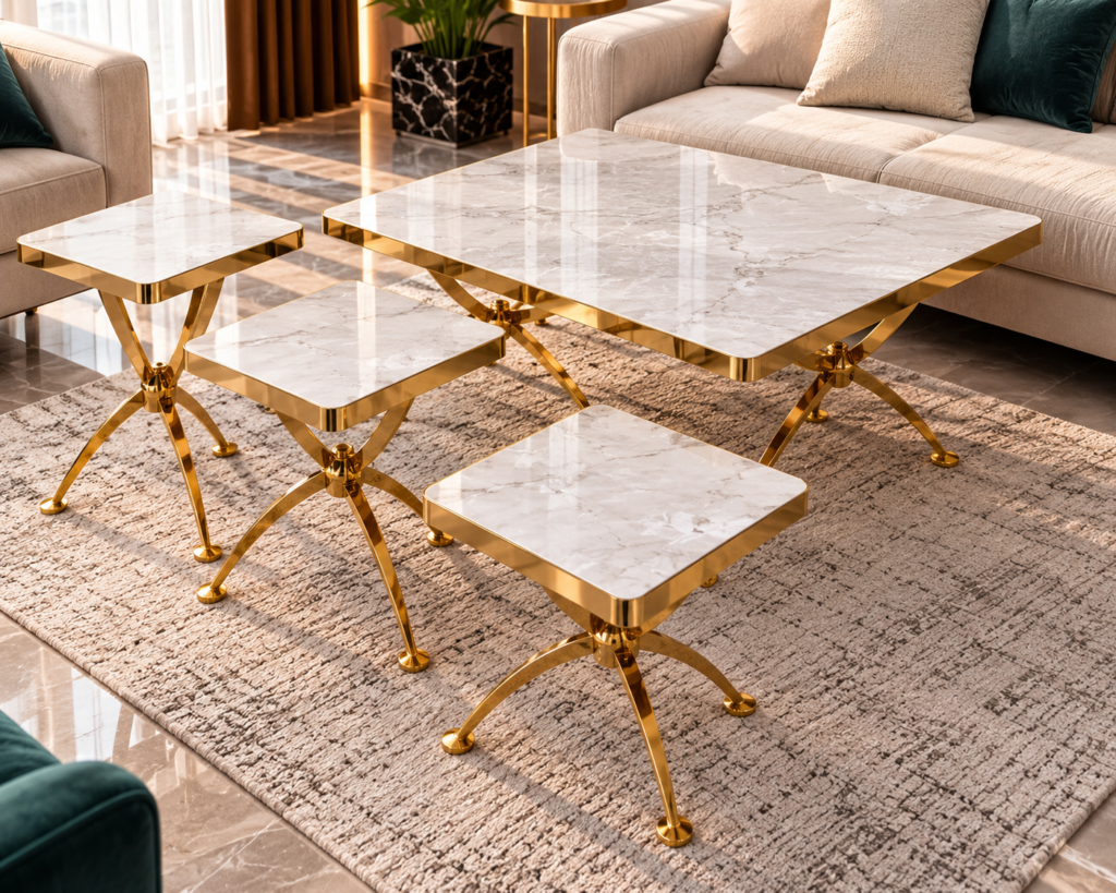 Valencia Ivory & Gold Coffee Table Set