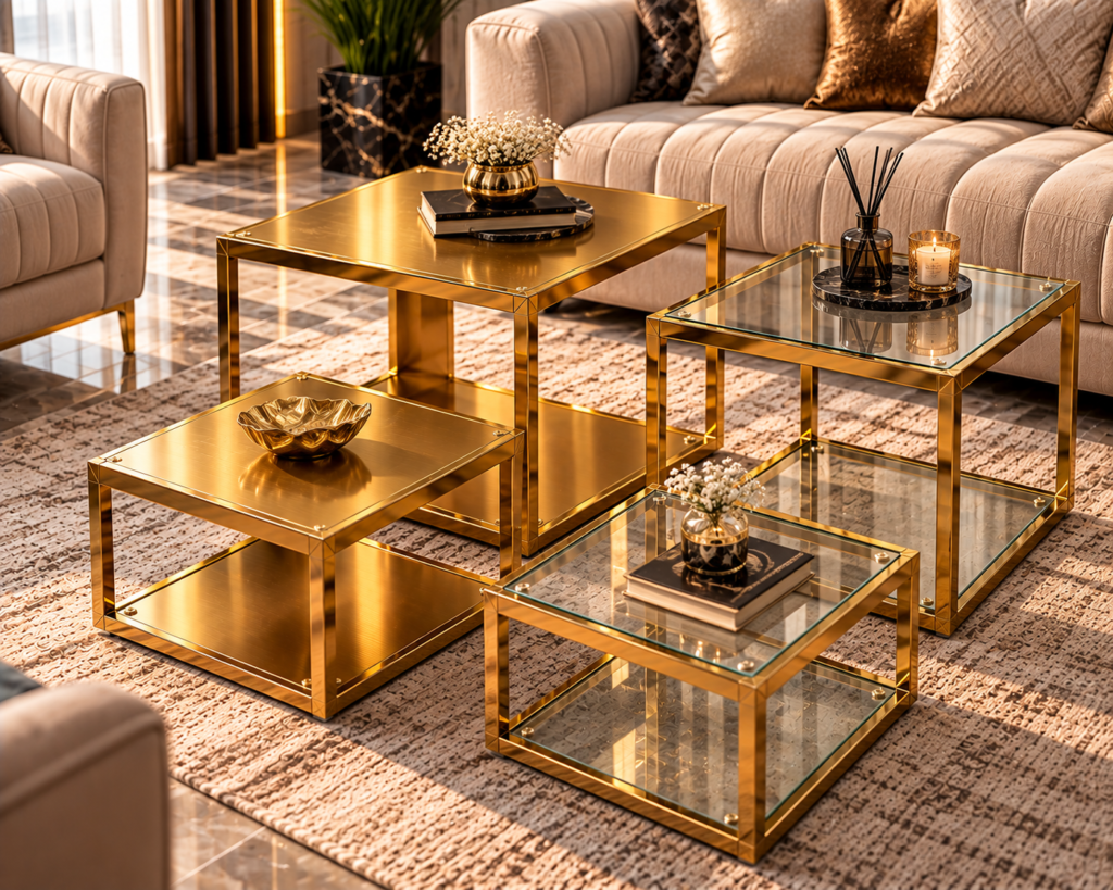 Aureus Gold & Glass Coffee Table Collection