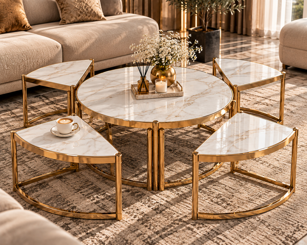 Petalia Gold Modular Coffee Table Set
