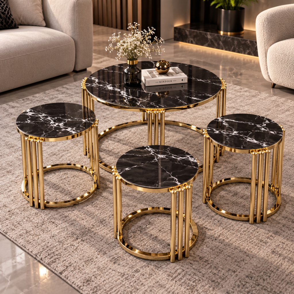 Noir Royale Gold Coffee Table Set