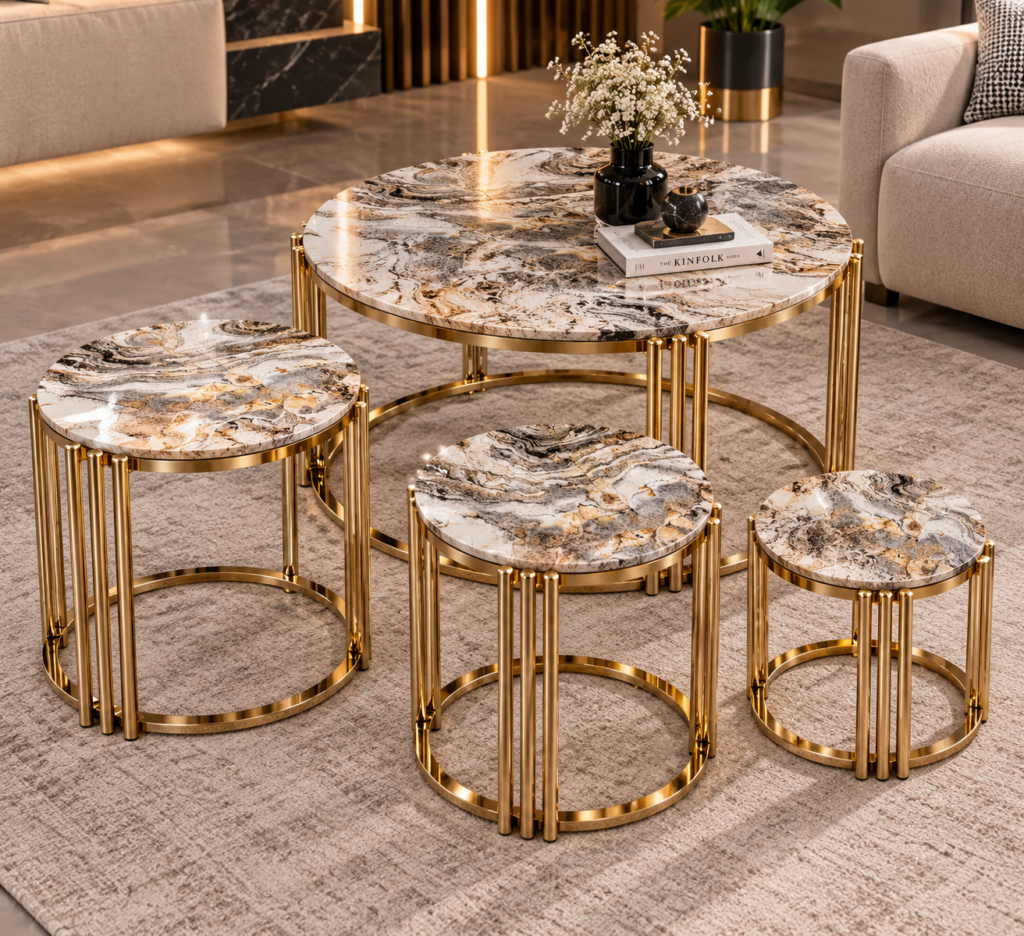 Calista Gold Marble Coffee Table Set