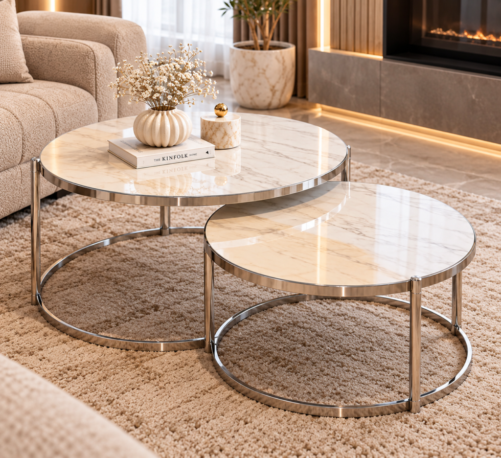 Elara Chrome Marble Coffee Table Set